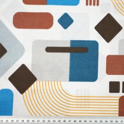 Cotton 100% blue brown geometric pattern