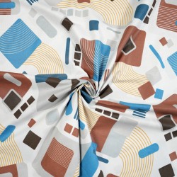 Cotton 100% blue brown geometric pattern