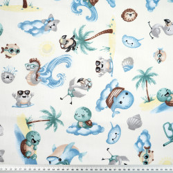 Cotton 100% animals by the sea on ecru background