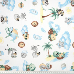 Cotton 100% animals by the sea on white background