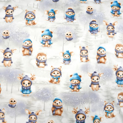 Cotton 100% blue and navy blue animals in the winter forest