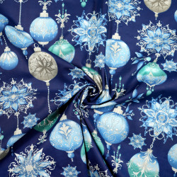 Cotton 100% blue Christmas baubles on a navy blue background