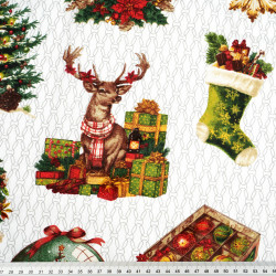 Cotton 100% Christmas pattern red green fireplace and Christmas tree