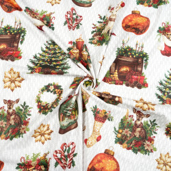 Cotton 100% Christmas pattern red green fireplace and Christmas tree