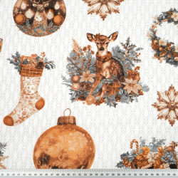 Cotton 100% Christmas pattern beige grey fireplace and Christmas tree