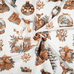 Cotton 100% Christmas pattern beige grey fireplace and Christmas tree