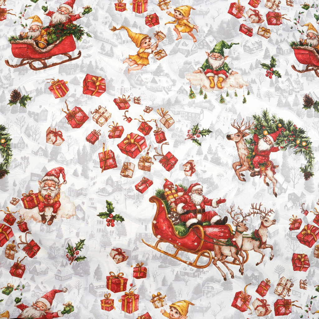 Cotton 100% with Santa Claus Sleigh Christmas pattern