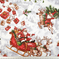 Cotton 100% with Santa Claus Sleigh Christmas pattern