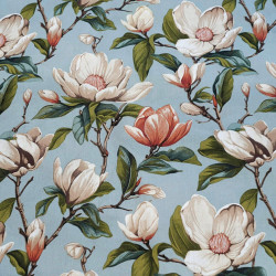 Cotton 100% beige magnolia flowers on a blue-gray background - 220 cm