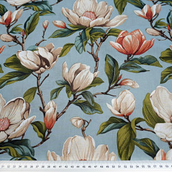 Cotton 100% beige magnolia flowers on a blue-gray background - 220 cm