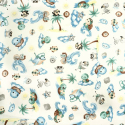 Cotton 100% animals by the sea on ecru background