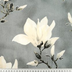 Cotton 100% ecru magnolia flowers on a gray background