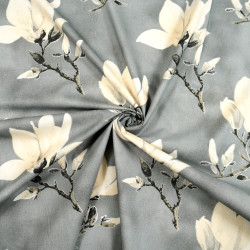 Cotton 100% ecru magnolia flowers on a gray background