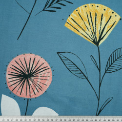 Cotton 100% poppy flowers on a denim background