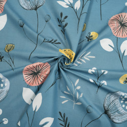 Cotton 100% poppy flowers on a denim background