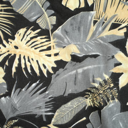 Cotton 100% gold & graphite leaves with on a black background - Second class