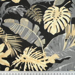 Cotton 100% gold & graphite leaves with on a black background - Second class