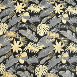 Cotton 100% gold & graphite leaves with on a black background - Second class