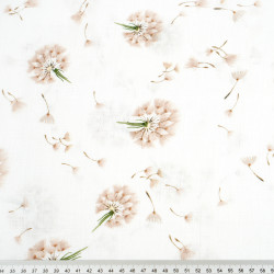 Cotton muslin beige dandelions on a white background