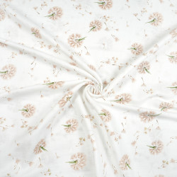 Cotton muslin beige dandelions on a white background