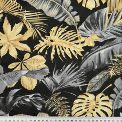 Cotton gold & graphite leaves with on a black background