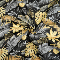 Cotton gold & graphite leaves with on a black background