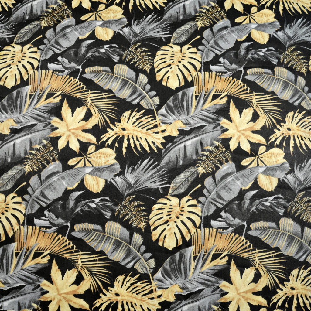 Cotton gold & graphite leaves with on a black background