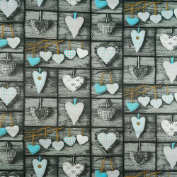 Cotton turquoise hearts in square on board background