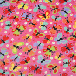 Soft fleece colorful butterflies on pink background