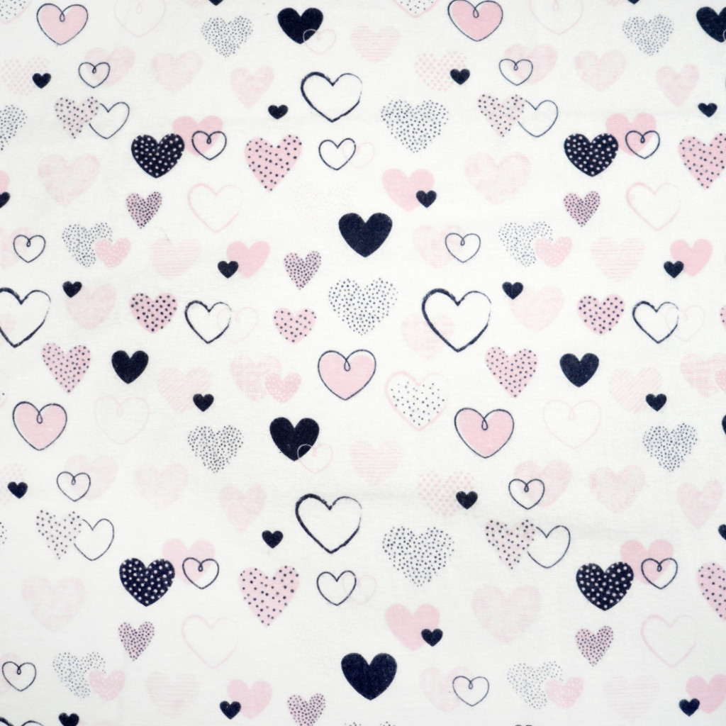 Flannel pink and navy patterned hearts