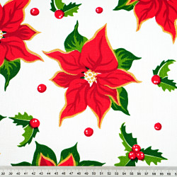 Stain-resistant tablecloth fabric, Christmas pattern, gilded poinsettia - linen pattern