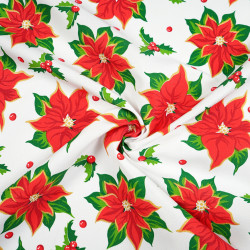 Stain-resistant tablecloth fabric, Christmas pattern, gilded poinsettia - linen pattern