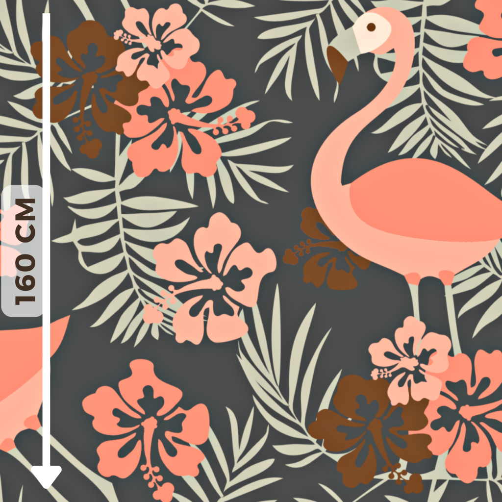 Waterproof fabric salmon flamingos on a gray background