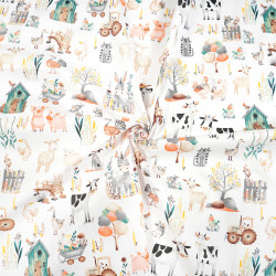 Cotton 100% farm animals on white background