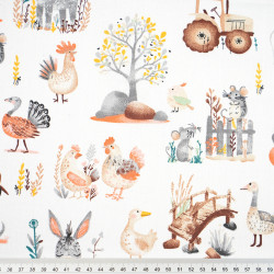 Cotton 100% farm animals on white background