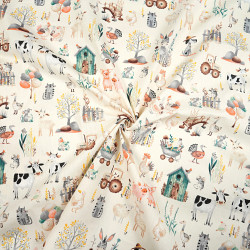 Cotton 100% farm animals on écru background