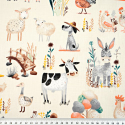 Cotton 100% farm animals on écru background