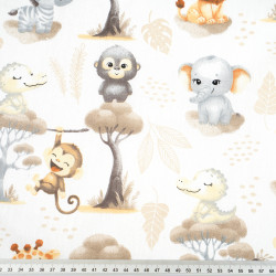 Cotton 100% African baby animals on white background