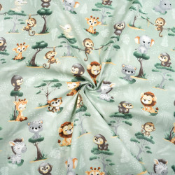 Cotton 100% African baby animals on a sage background