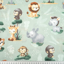 Cotton 100% African baby animals on a sage background