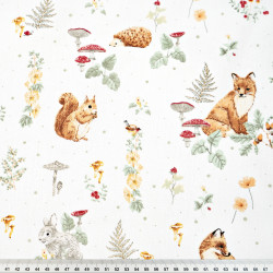 Cotton 100% ginger animals with mushrooms on a white background