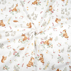 Cotton 100% ginger animals with mushrooms on a white background