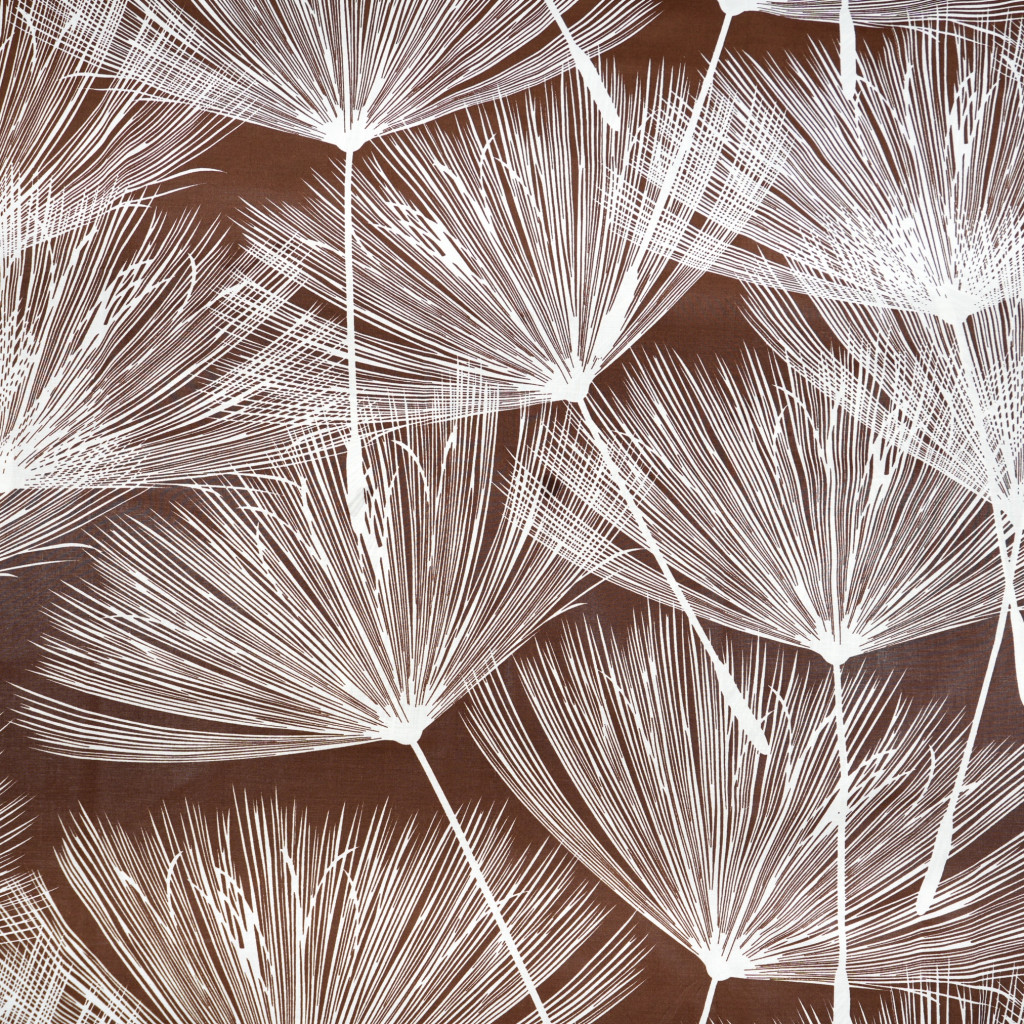 Cotton 100% white fans dandelions on brown background