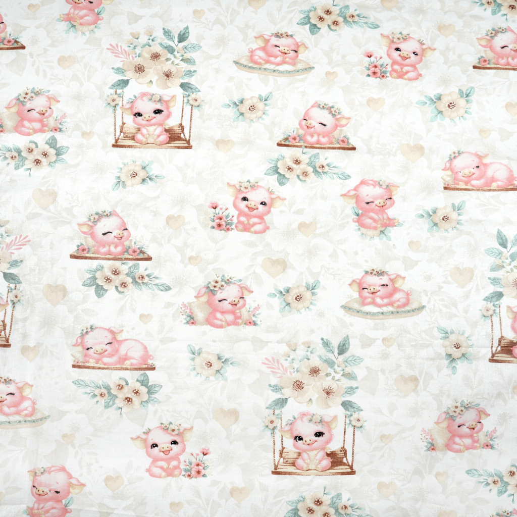 Cotton 100% pink and beige pigs