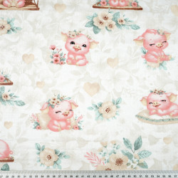 Cotton 100% pink and beige pigs