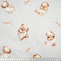 Cotton 100% teddy bears in diapers on a gray background