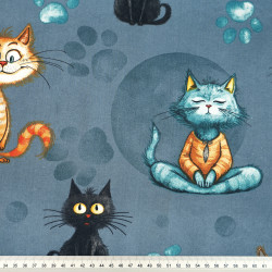 Cotton 100% orange-red cats on a denim background