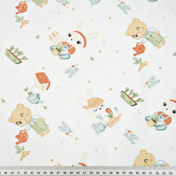 Cotton 100% animals in gardens on a white background