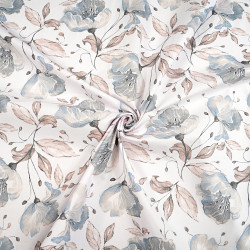 Cotton 100% denim color flowers with brown leaves on a white background