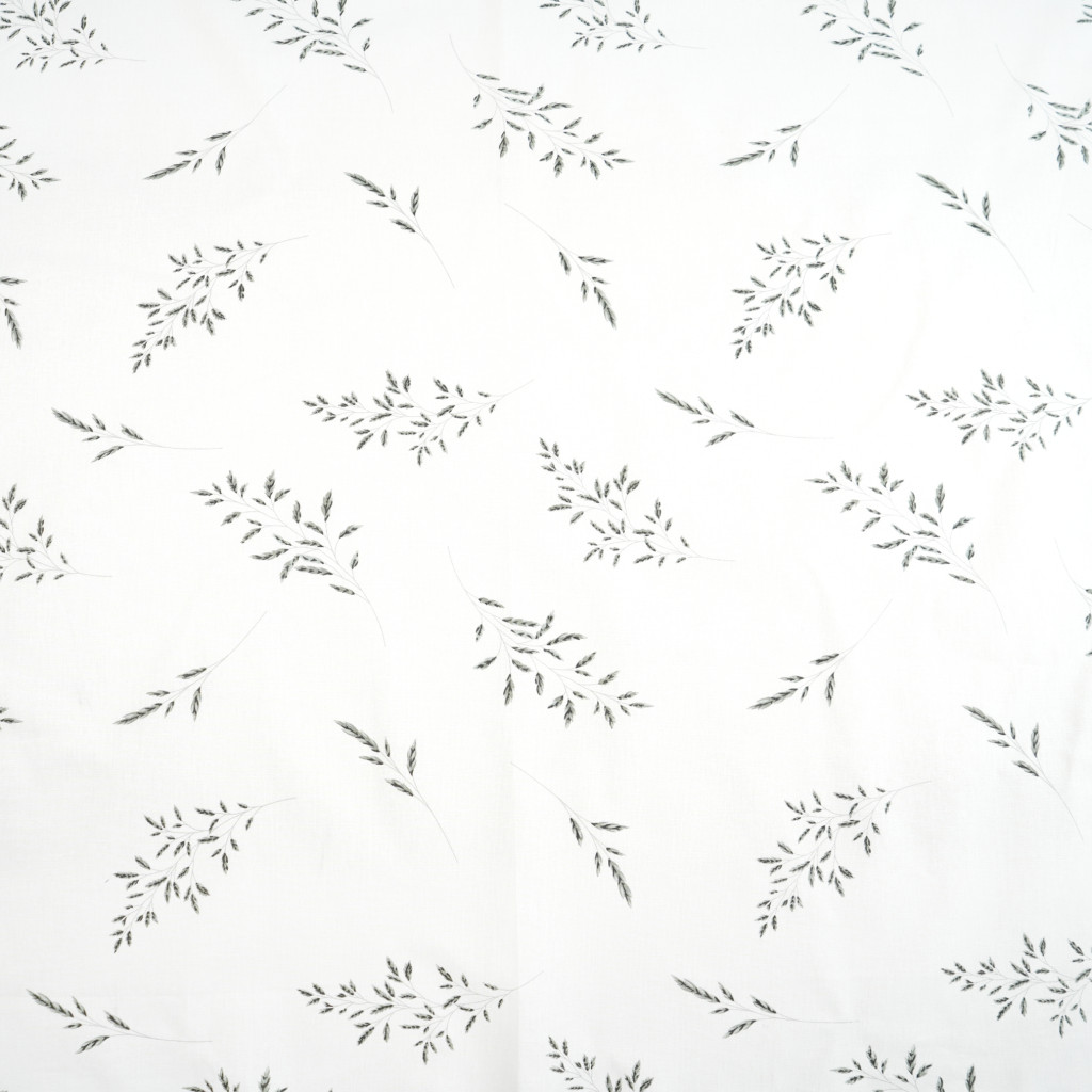 Cotton 100% leaves and twigs gray on white background